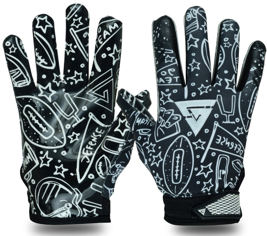 Grav8y Black Doodles American Football Gloves