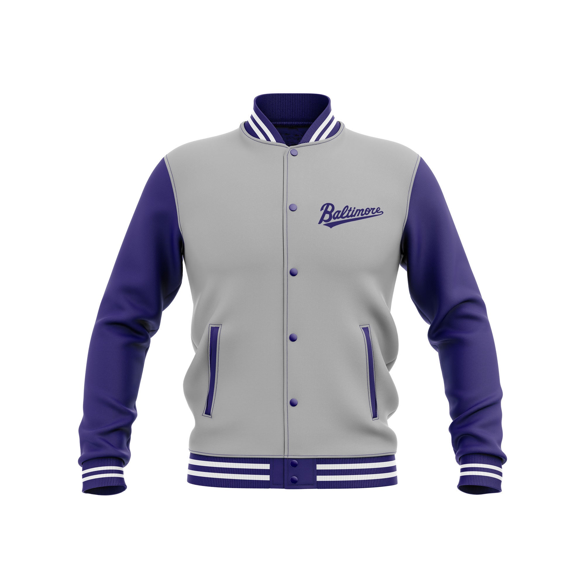 Baltimore Purple & Grey Wool Varsity Jacket Custom Made by grav8y - L - No Customization by Grav8y